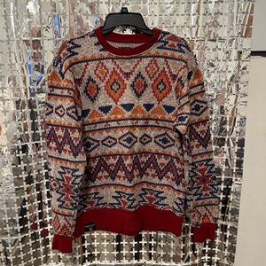 Aztec Pattern Crewneck Sweater - Red and Blue